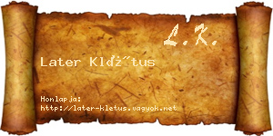 Later Klétus névjegykártya
